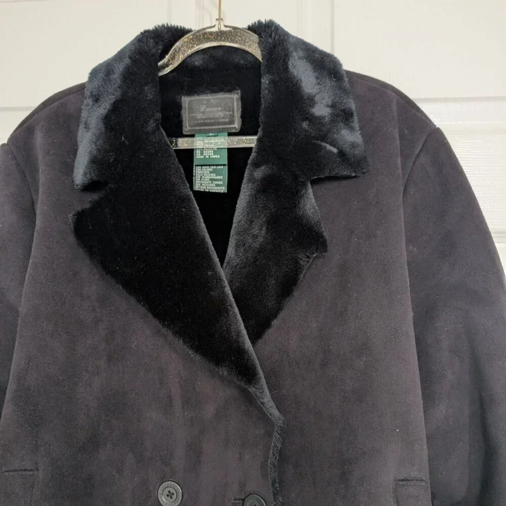 Lauren Ralph Lauren Faux Suede Fur Jacket Womens Size Large Black Double Breast